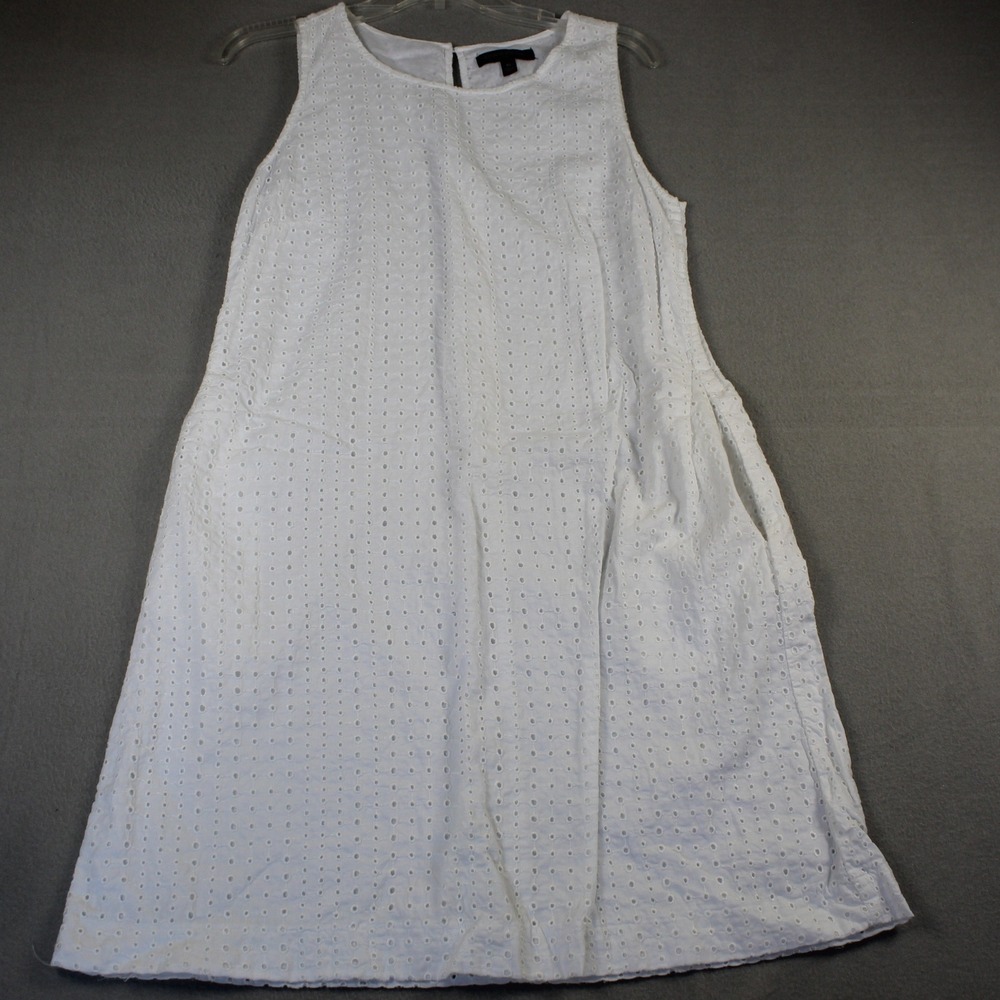 Banana Republic Eyelet Shift Dress Womens 10 White Excellent Cotton Sleeveless - Picture 1 of 11